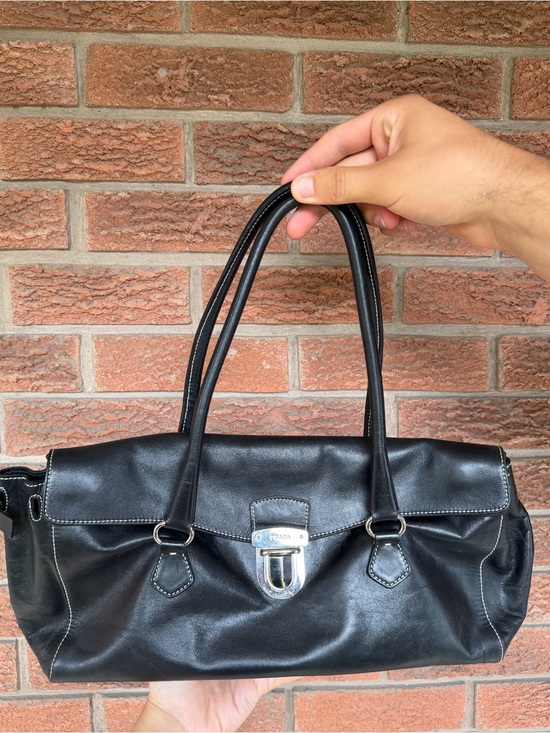 Prada Handbags - Prada Black Leather Satchel with Silver Hardware